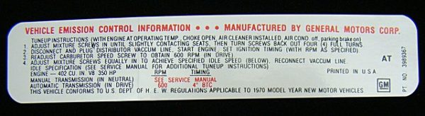 402 -350 HP AT EMISSION DECAL