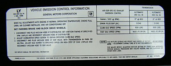 350 -4V AT/MT EMISSION DECAL US-CAL