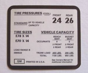 TIRE PRESSURE DECAL REGULAR/SS