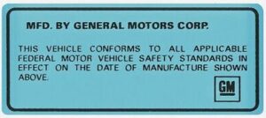 VEHICLE CERTIFICATION DECAL