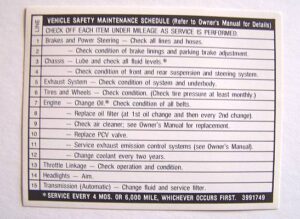 VEHICLE SAFETY MAINTENANCE DECAL