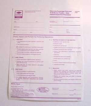 NEW VEHICLE INSPECTION SHEET