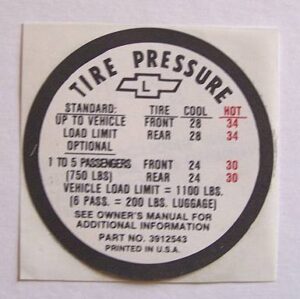 TIRE PRESSURE DECAL SS