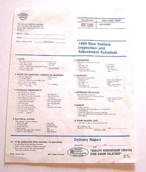 NEW VEHICLE INSPECTION & ADJUSTMENT
